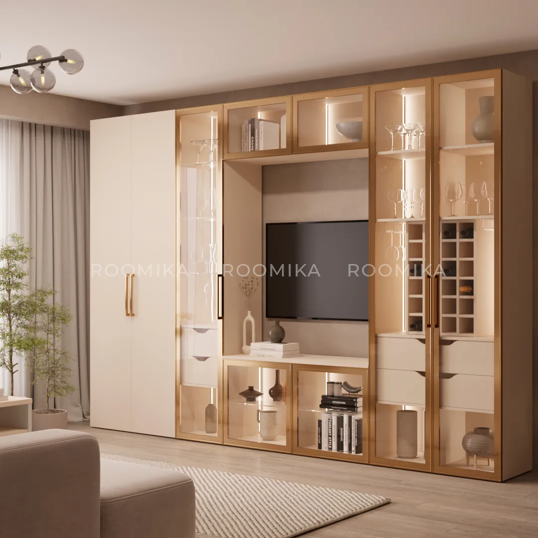 Антресоль с двумя откидными стеклянными дверями R312.45ST с подсветкой
