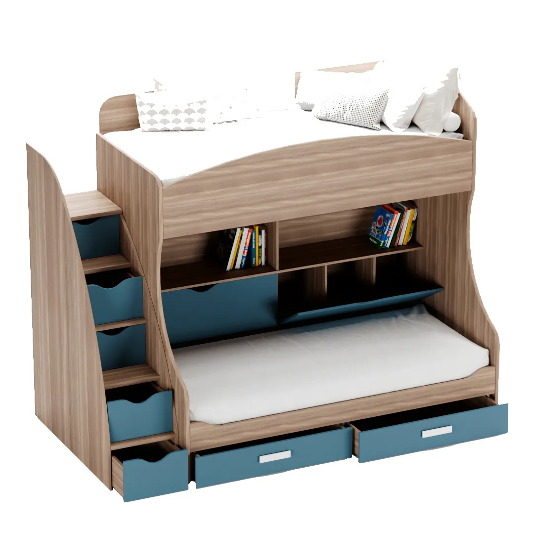 Кровать двухъярусная E980 с лестницей комодом