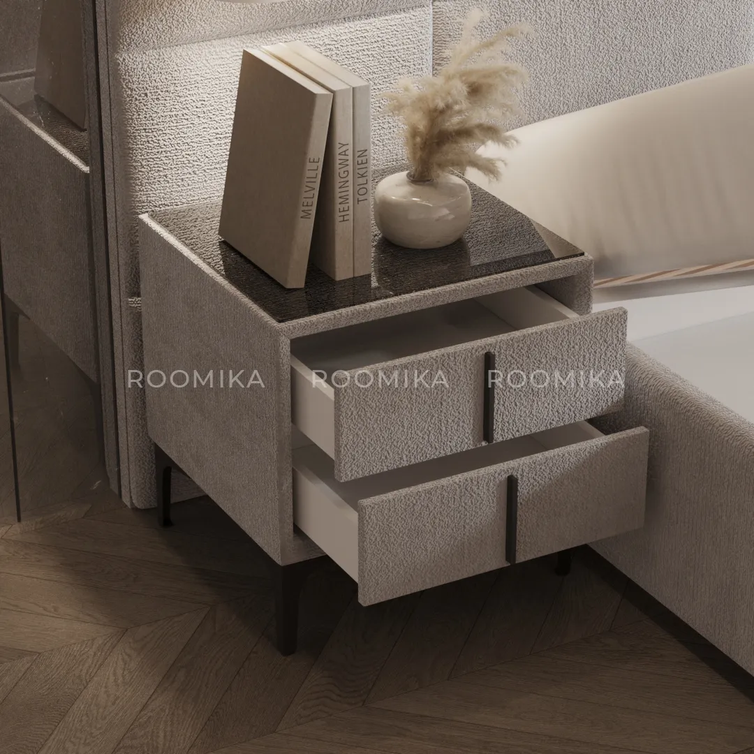 Тумба прикроватная мягкая, стекло прозрачное, ножки черные GRACE752