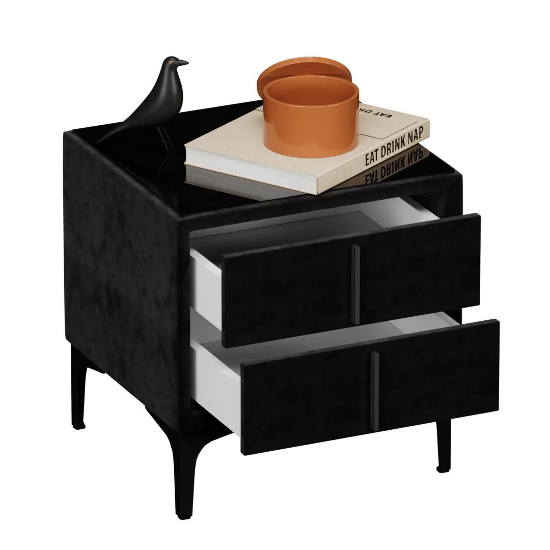 Тумба прикроватная мягкая, стекло прозрачное, ножки черные GRACE752