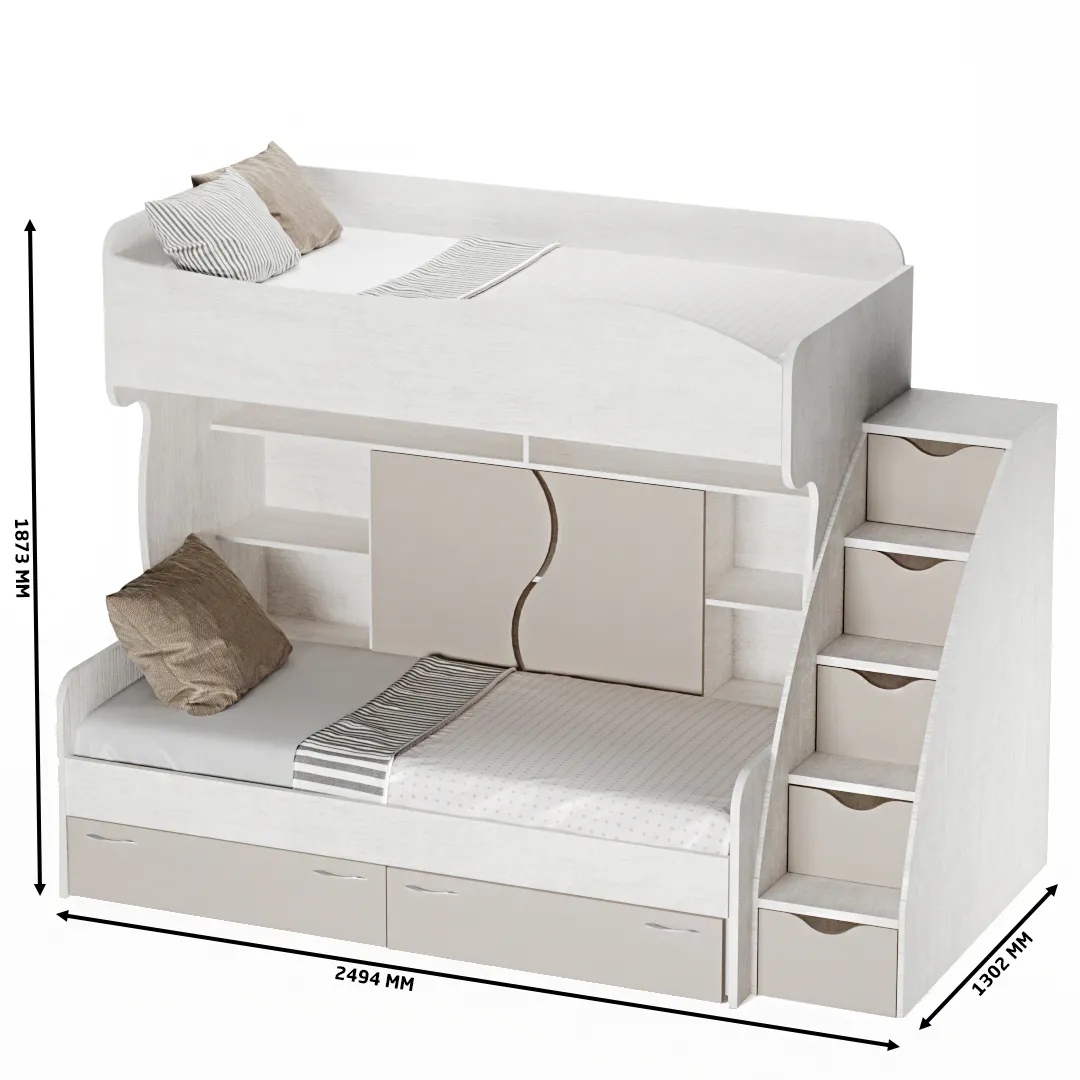 Кровать двухъярусная с лестницей комодом P904, 90x200