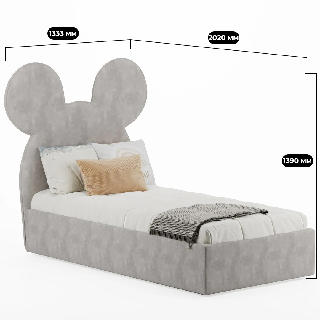 Кровать односпальная мягкая MICKEY с подъемным механизмом, 90x190