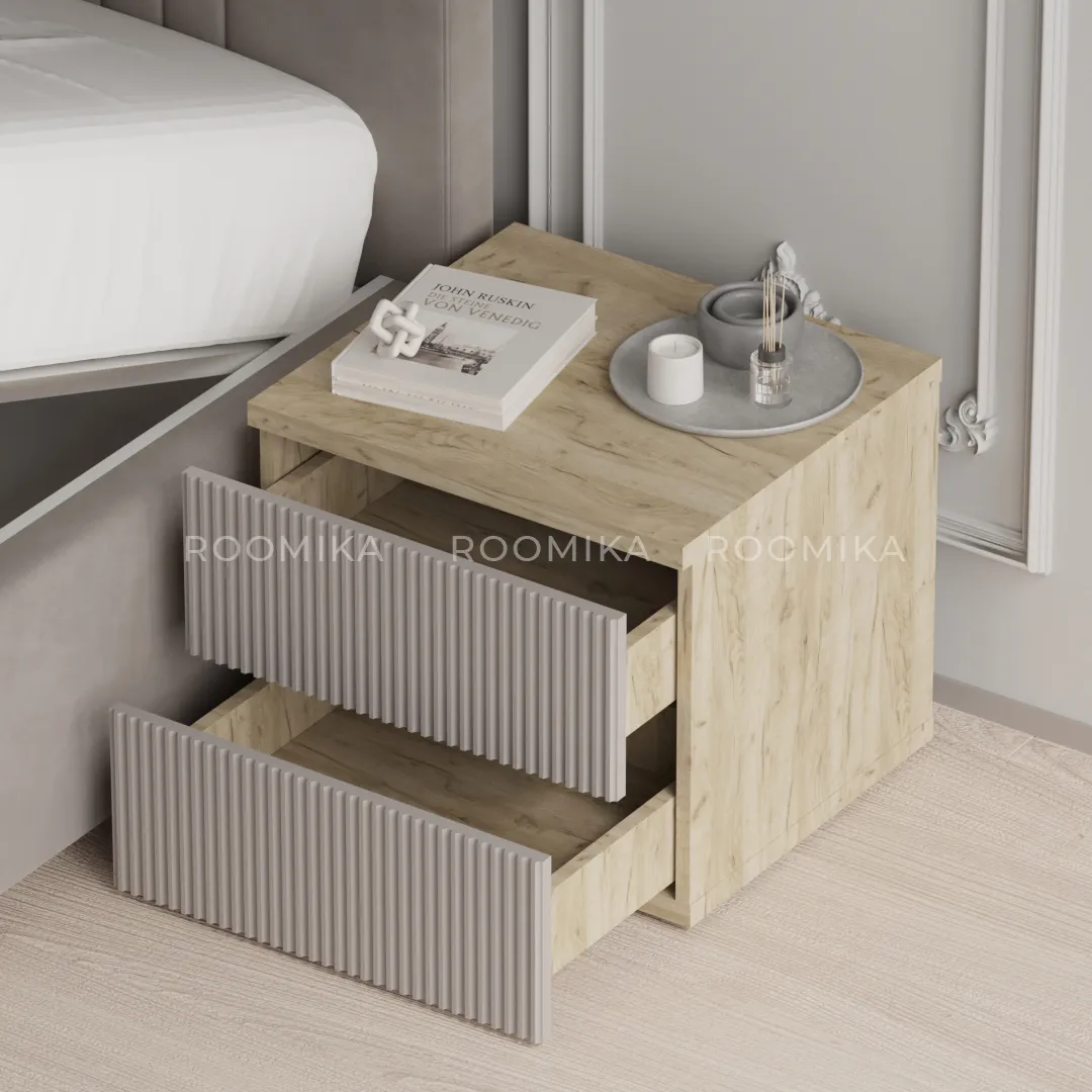 Тумба прикроватная 2 ящика, фрезерованные фасады в эмали LE-701