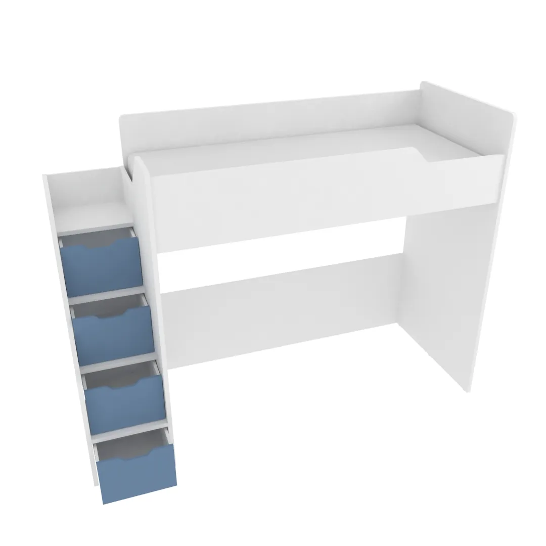 Кровать-чердак  с лестницей комодом, фасады в эмали LE907, 90x200 L/R