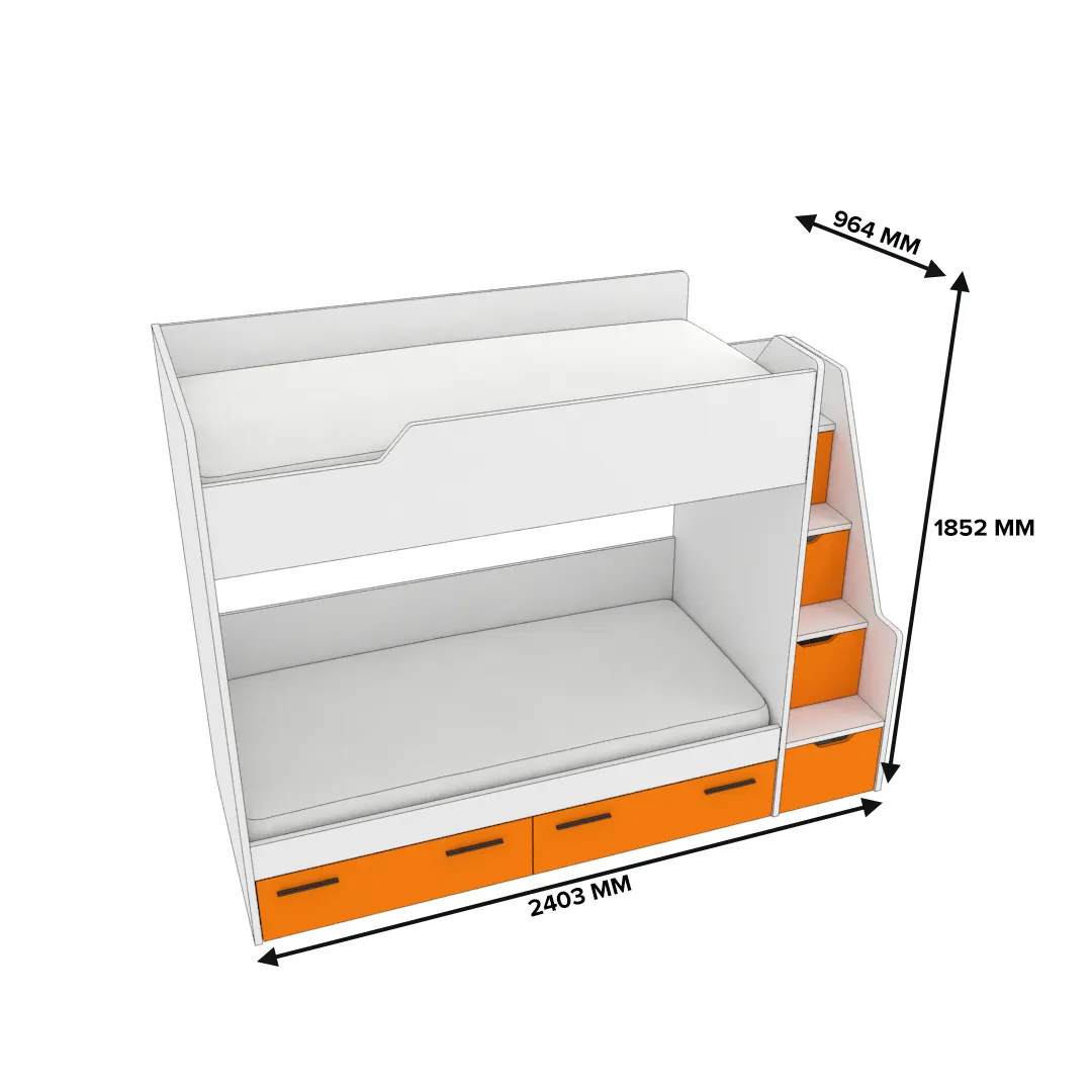 Кровать двухъярусная с лестницей комодом L904, 90x190 L/R