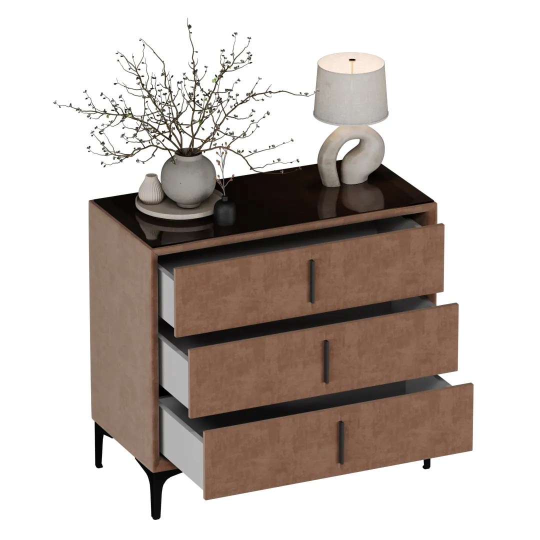 Комод мягкий, стекло прозрачное, ножки черные GRACE793