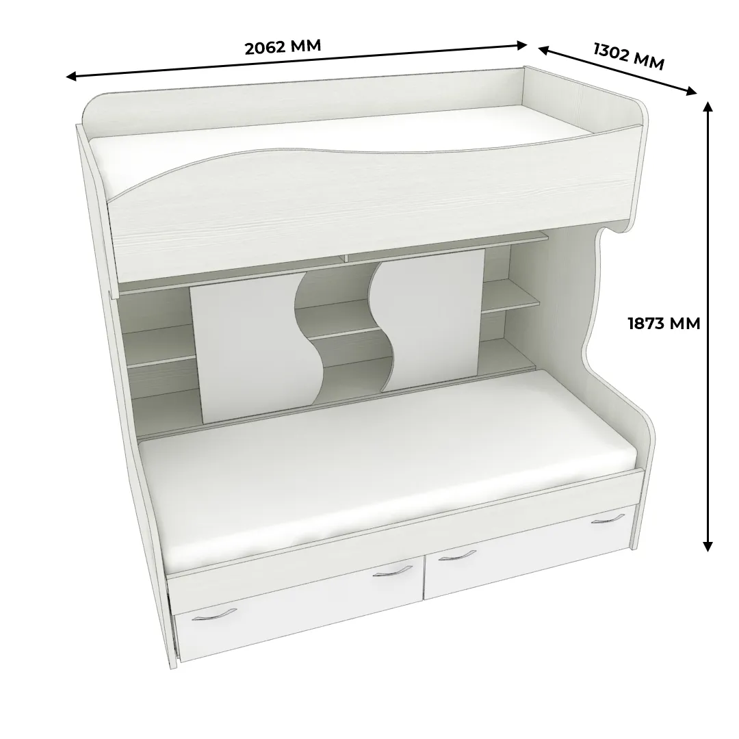 Кровать двухъярусная с лестницей комодом P904, 90x200
