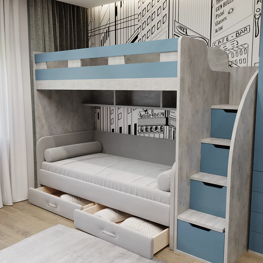 Кровать двухъярусная с диваном для подростка мальчика