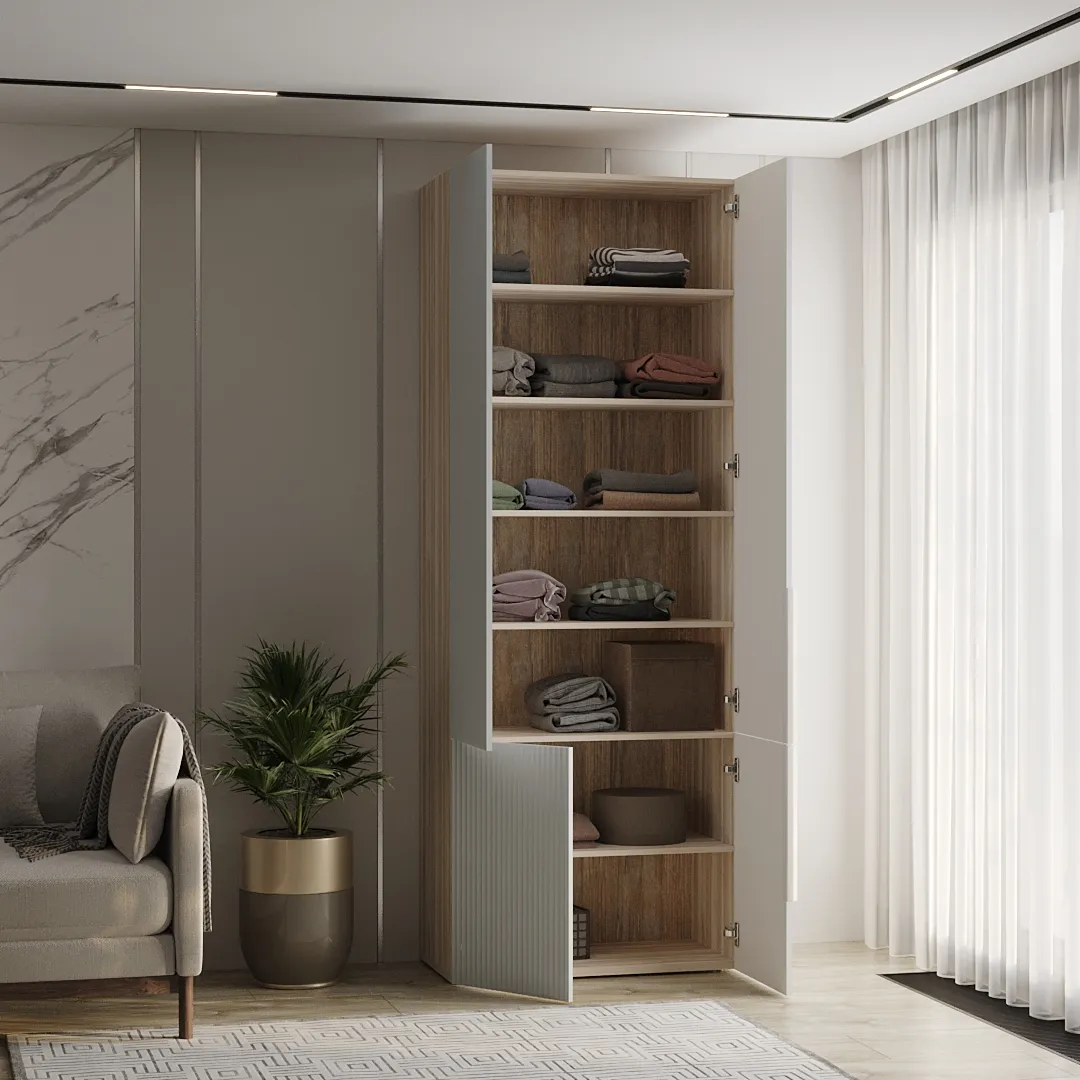 Шкаф книжный, фрезерованные фасады в эмали LE214