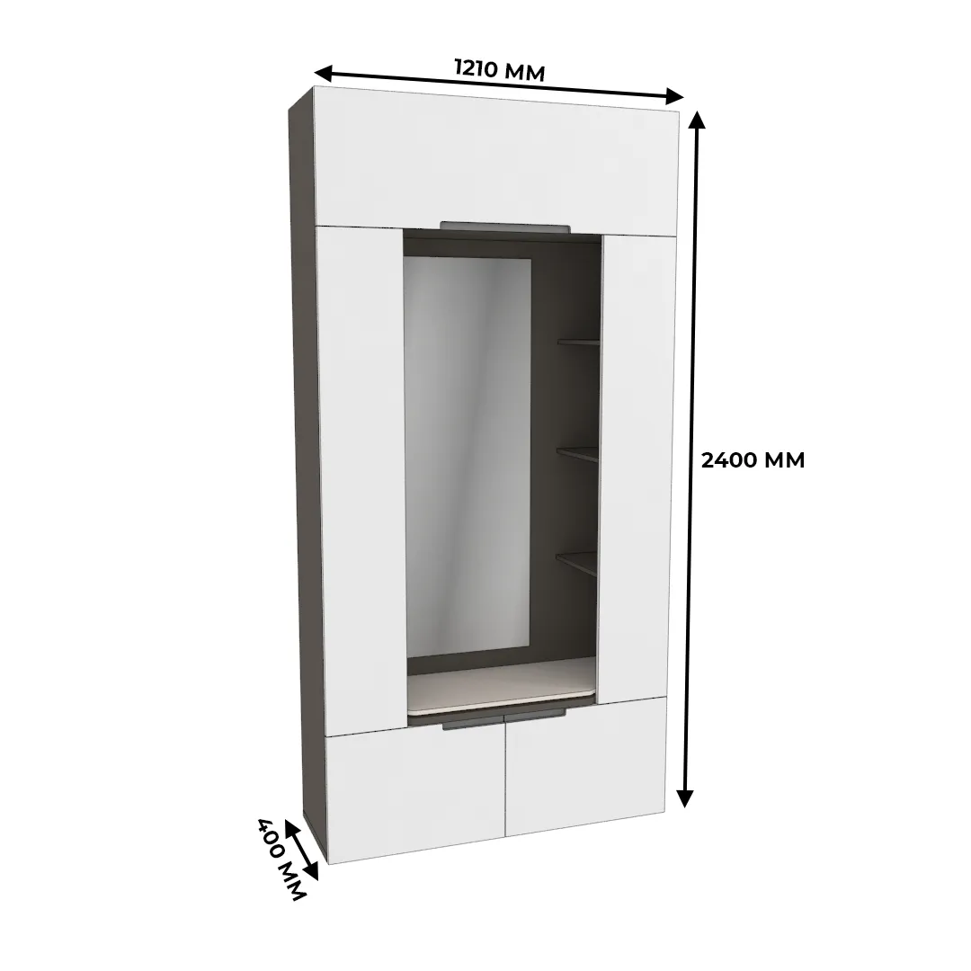 Секция с зеркалом и полками, фасады в эмали LE408