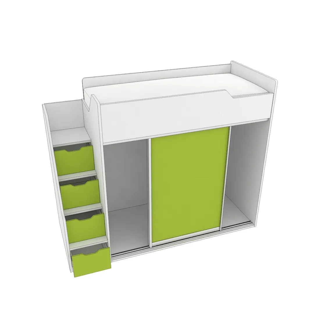 Кровать-чердак  с лестницей комодом L905, 90x190 L/R