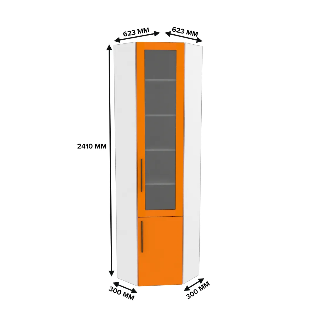 Шкаф угловой книжный со стеклом L247
