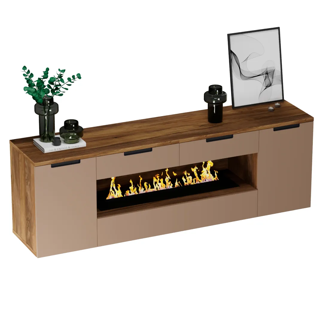 Тумба ТВ навесная с электрокамином, фасады в эмали LE550.450