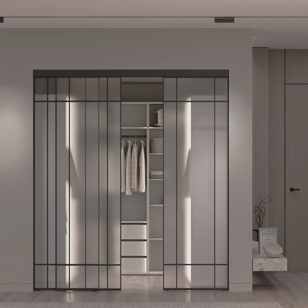 Сатинированная перегородка для гардеробной, стекло Сатинато GRACE 16