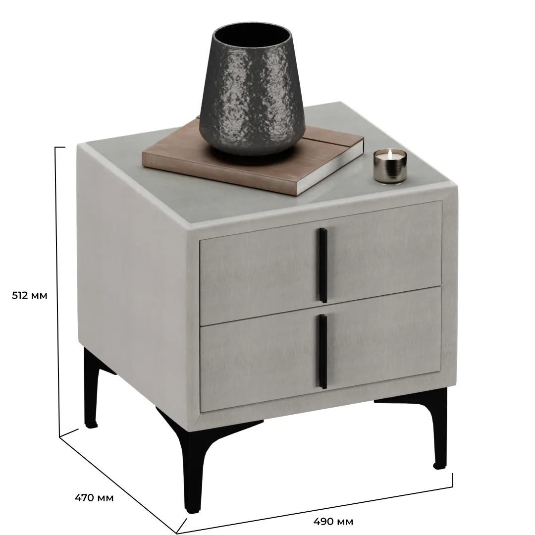 Тумба прикроватная мягкая, стекло прозрачное, ножки черные GRACE752