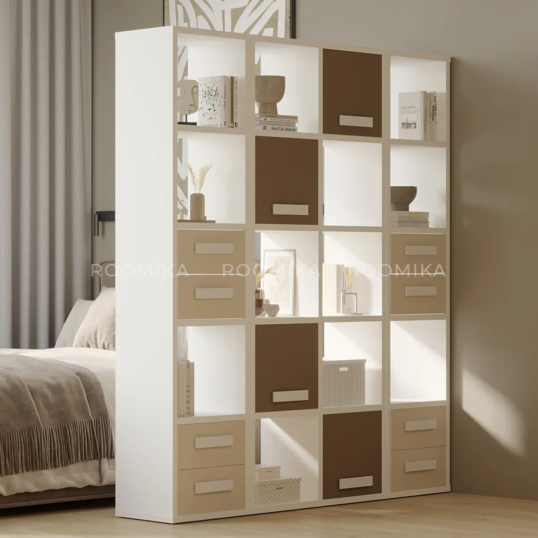 Стеллаж сквозной книжный на 15 ниш с ящиками E805,E810