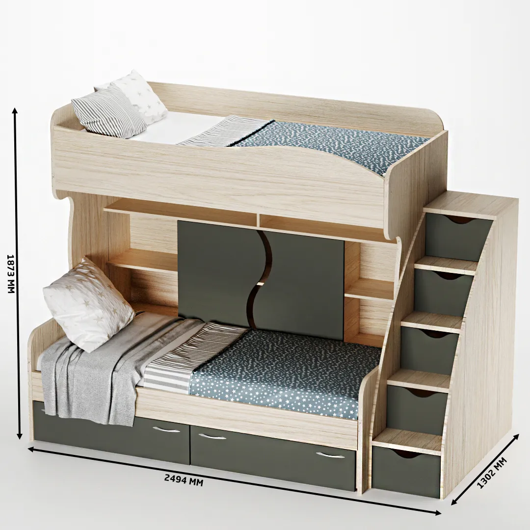 Кровать двухъярусная с лестницей комодом P904, 90x200