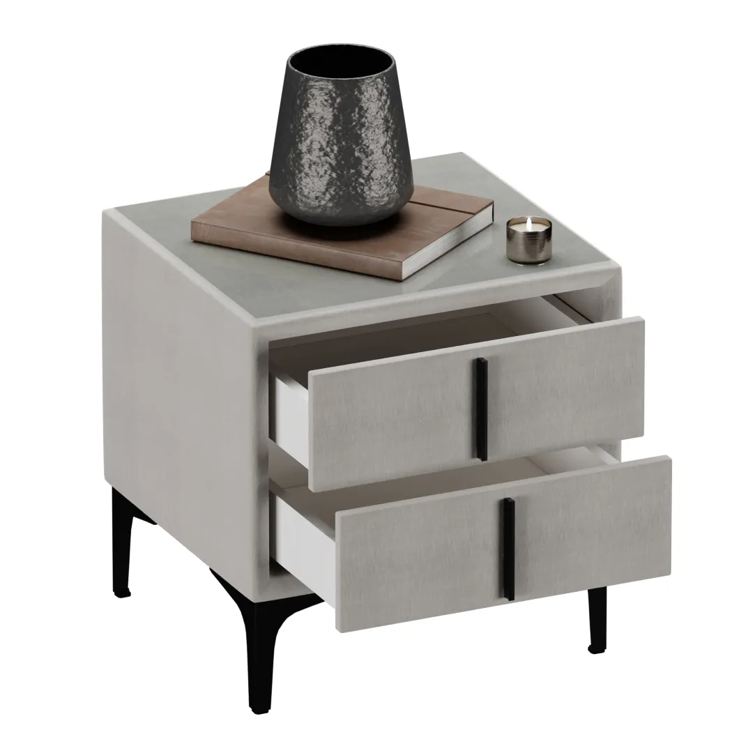 Тумба прикроватная мягкая, стекло прозрачное, ножки черные GRACE752