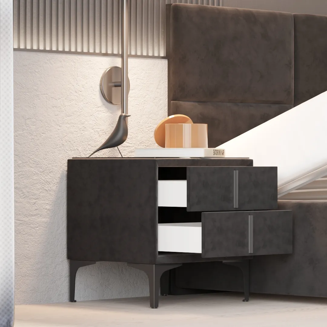 Тумба прикроватная мягкая, стекло прозрачное, ножки черные GRACE752