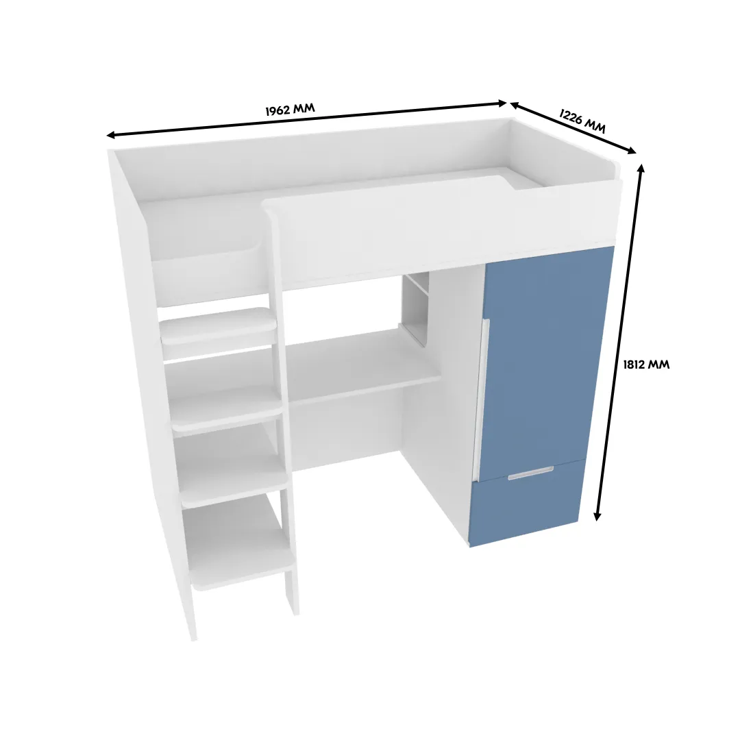 Кровать-чердак с рабочей зоной, фасады в эмали LE909, 90x190 L/R
