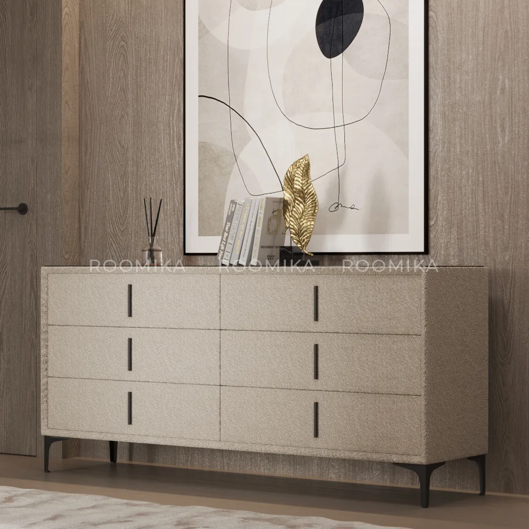 Комод мягкий, стекло прозрачное, ножки черные GRACE786