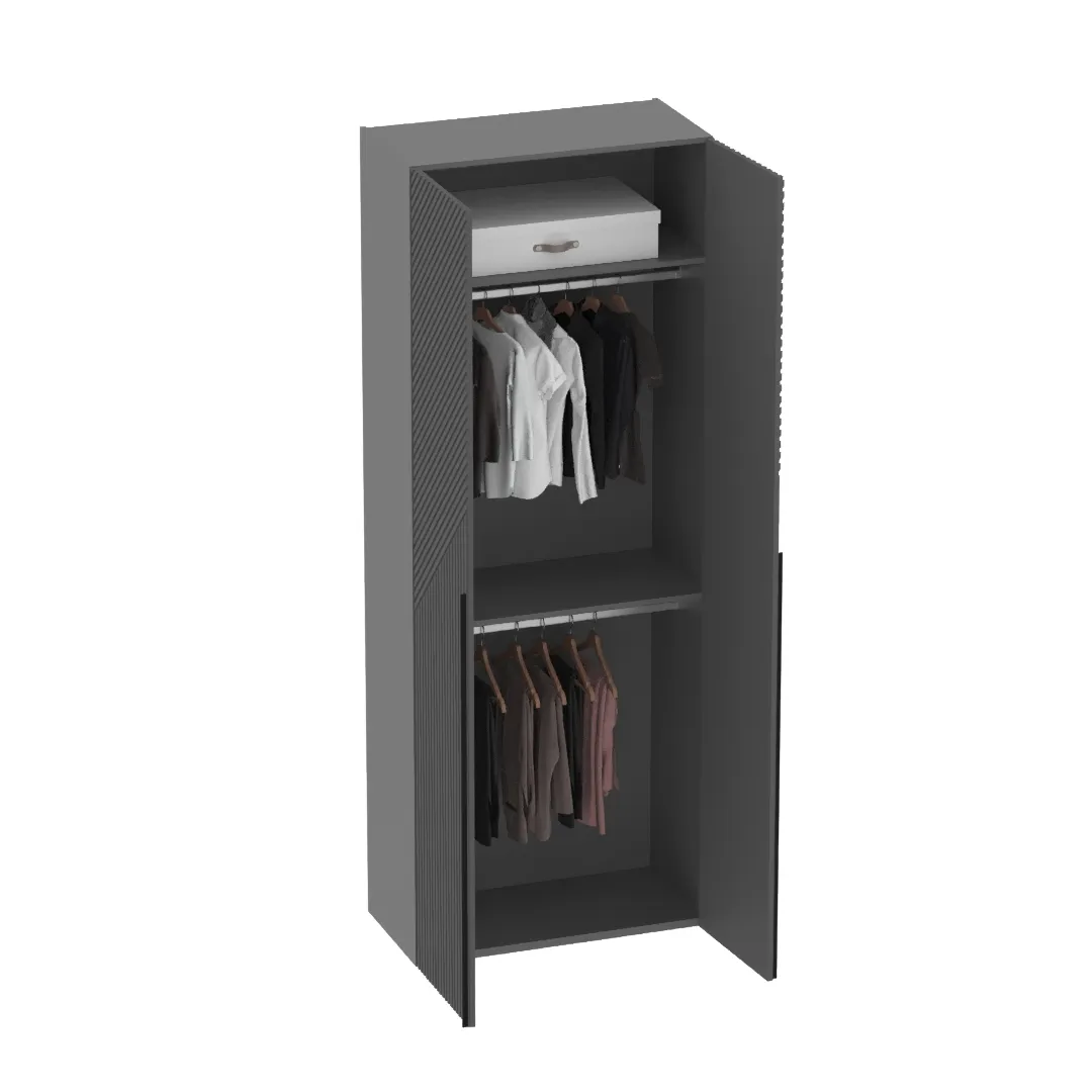 Шкаф двухдверный узкий, фрезерованные фасады в эмали LE210.44-1