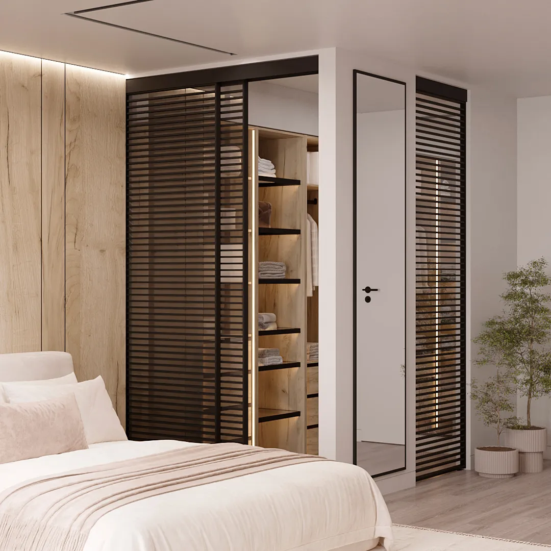 Составная стеклянная перегородка для гардеробной GRACE 21