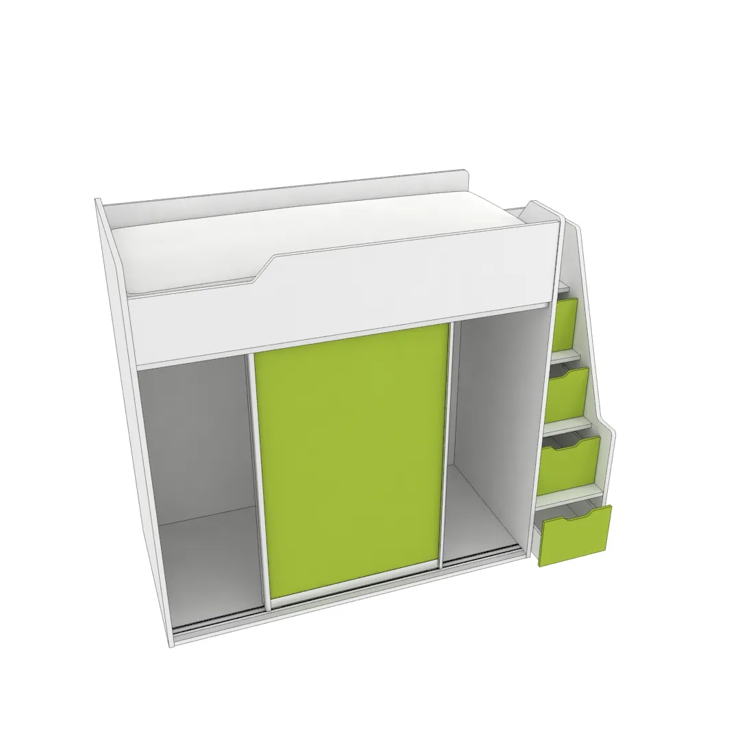 Кровать-чердак  с лестницей комодом L905, 90x190 L/R