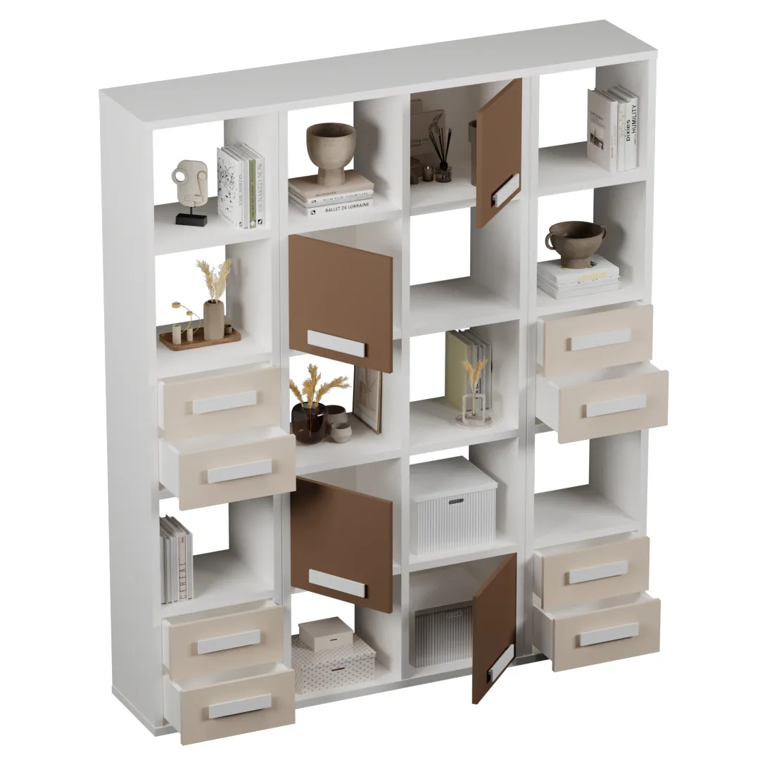 Стеллаж сквозной книжный на 15 ниш с ящиками E805,E810