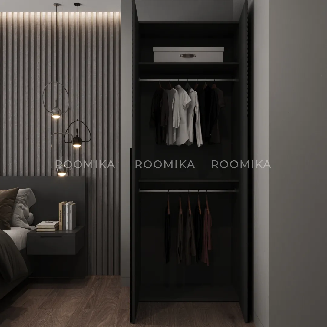 Шкаф двухдверный узкий, фрезерованные фасады в эмали LE210.44-1