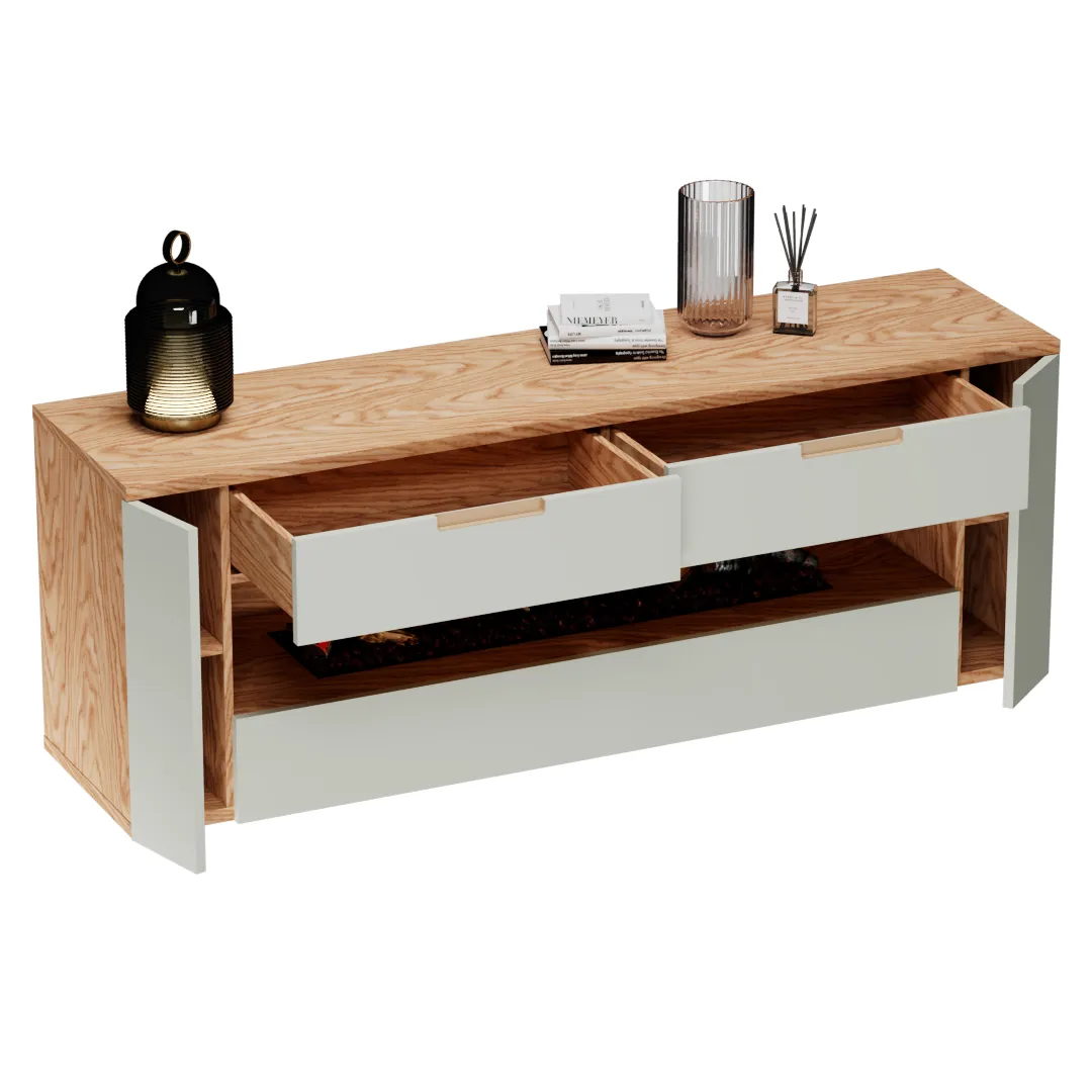 Тумба ТВ навесная с электрокамином, фасады в эмали LE551.450