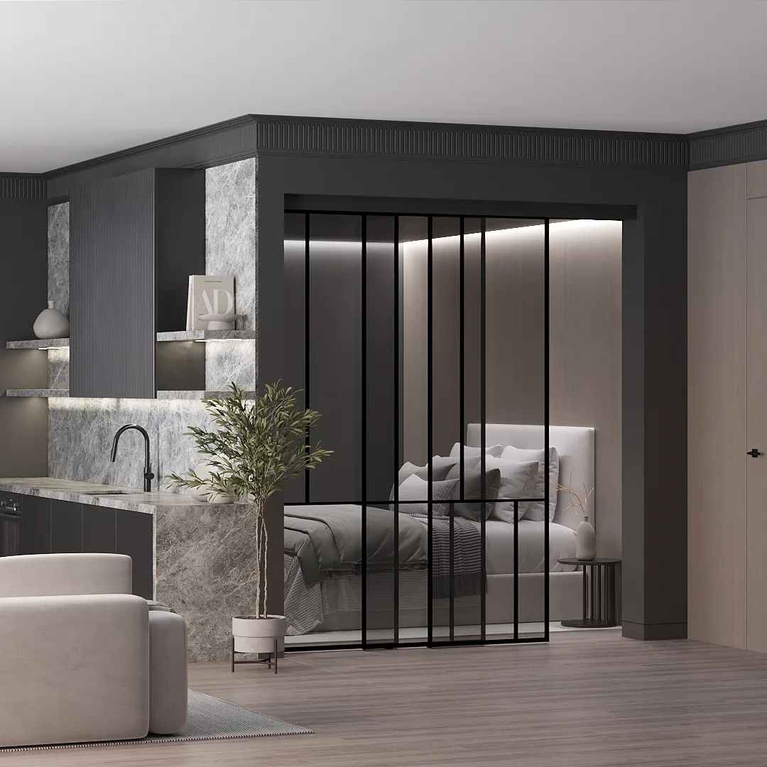 Раздвижная перегородка-купе, стекло Титан GRACE 17