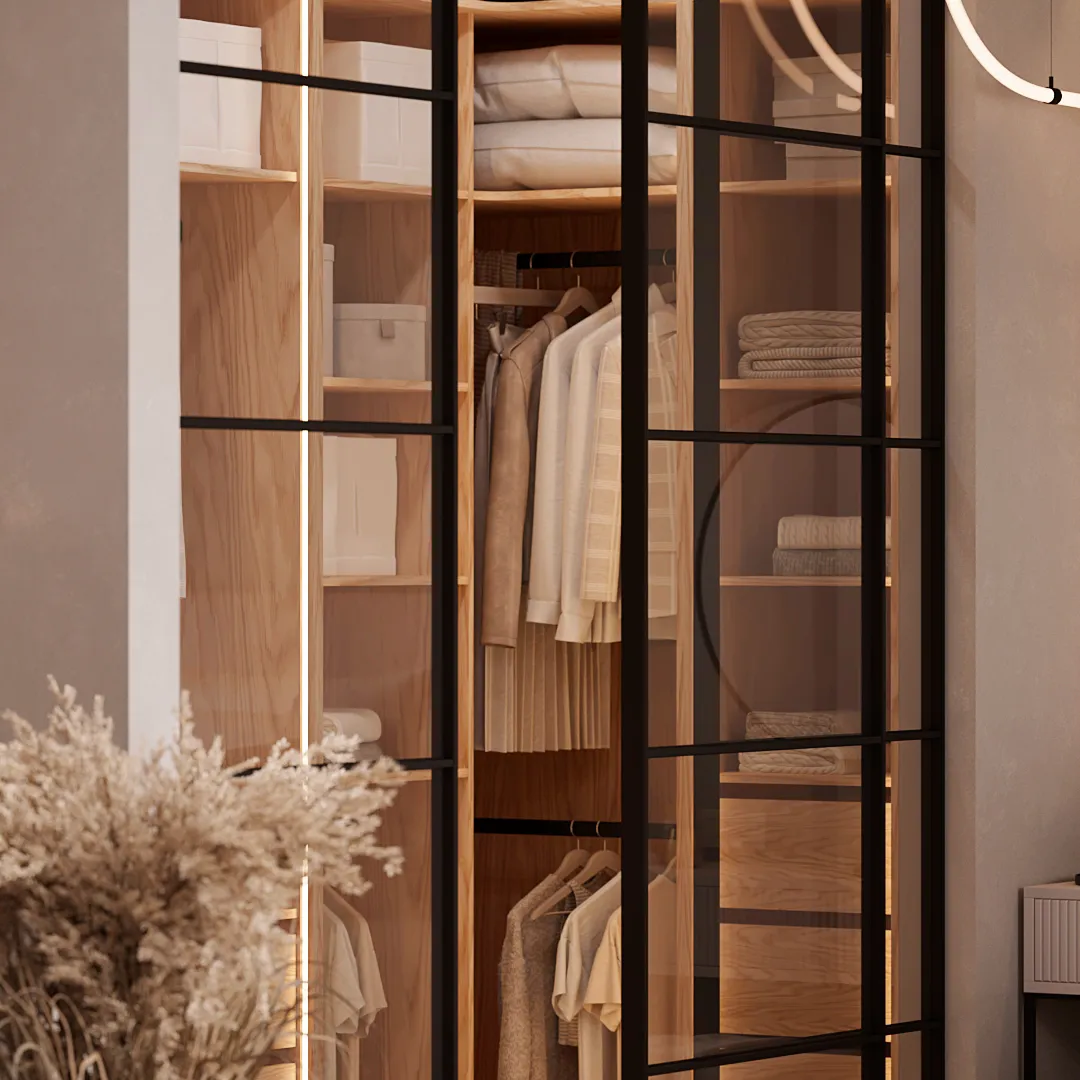 Стеклянная межкомнатная перегородка для гардеробной GRACE 20