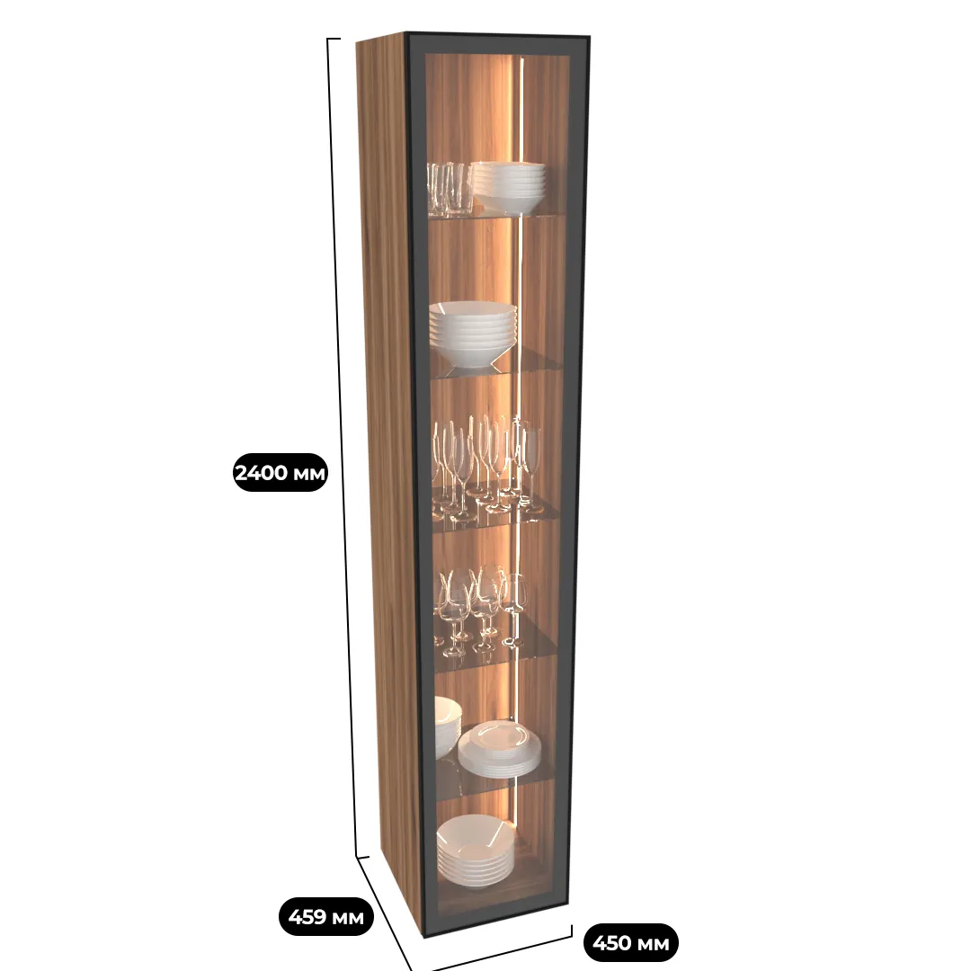 Шкаф со стеклянными фасадом полки стекло с подсветкой R220.1