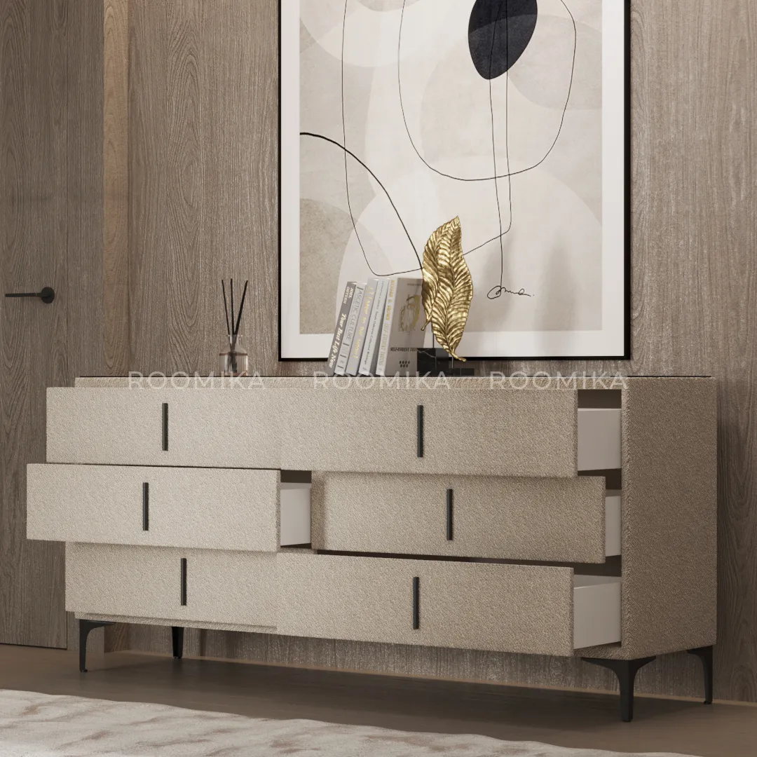 Комод мягкий, стекло прозрачное, ножки черные GRACE786