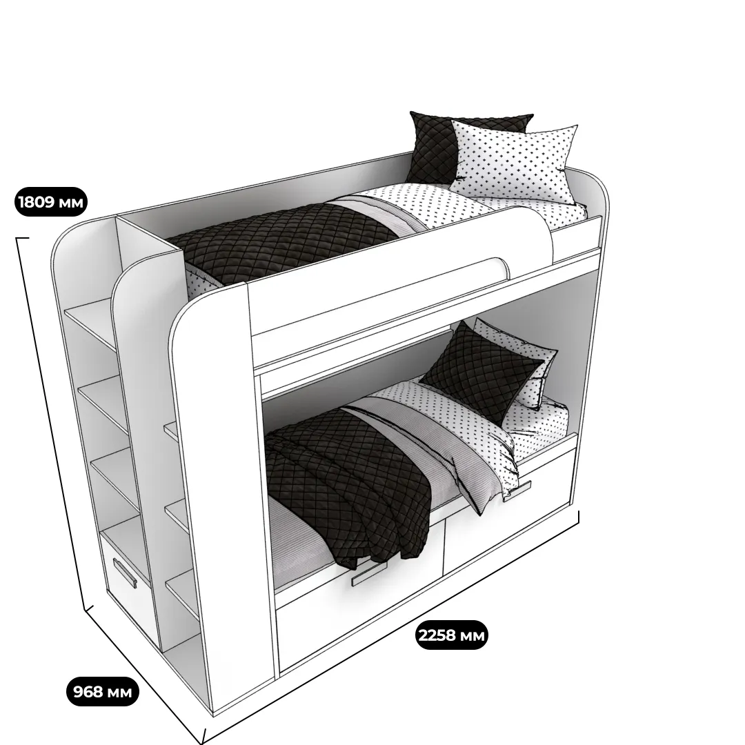 Кровать двухъярусная E906, 90x190 L/R