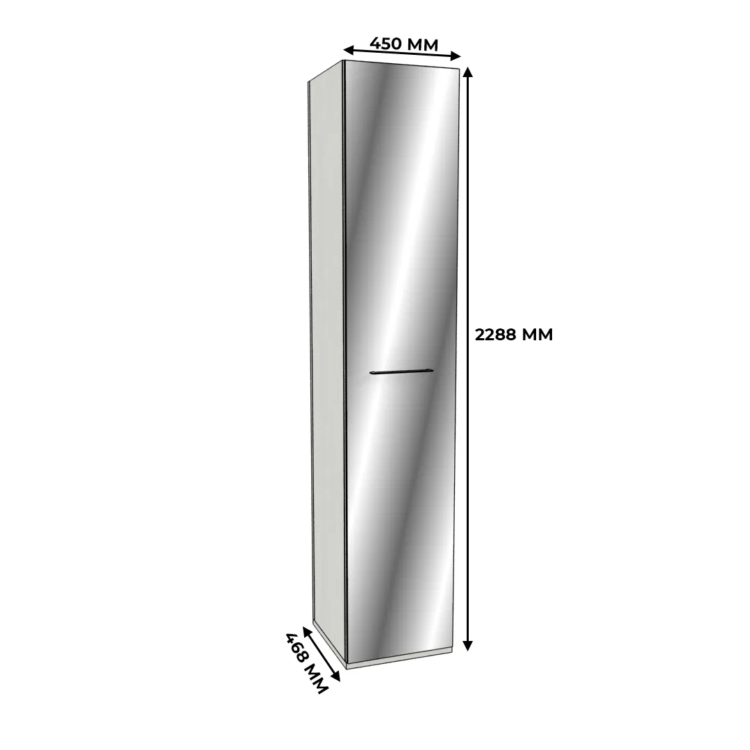 Шкаф одностворчатый узкий зеркалом, фасады МДФ CG-220.45Z