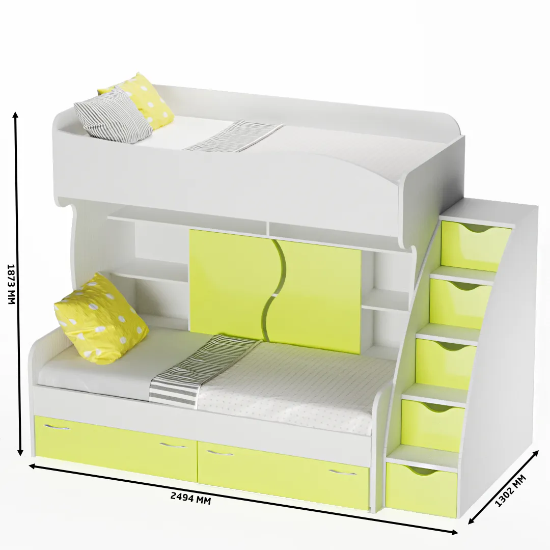 Кровать двухъярусная с лестницей комодом P904, 90x200
