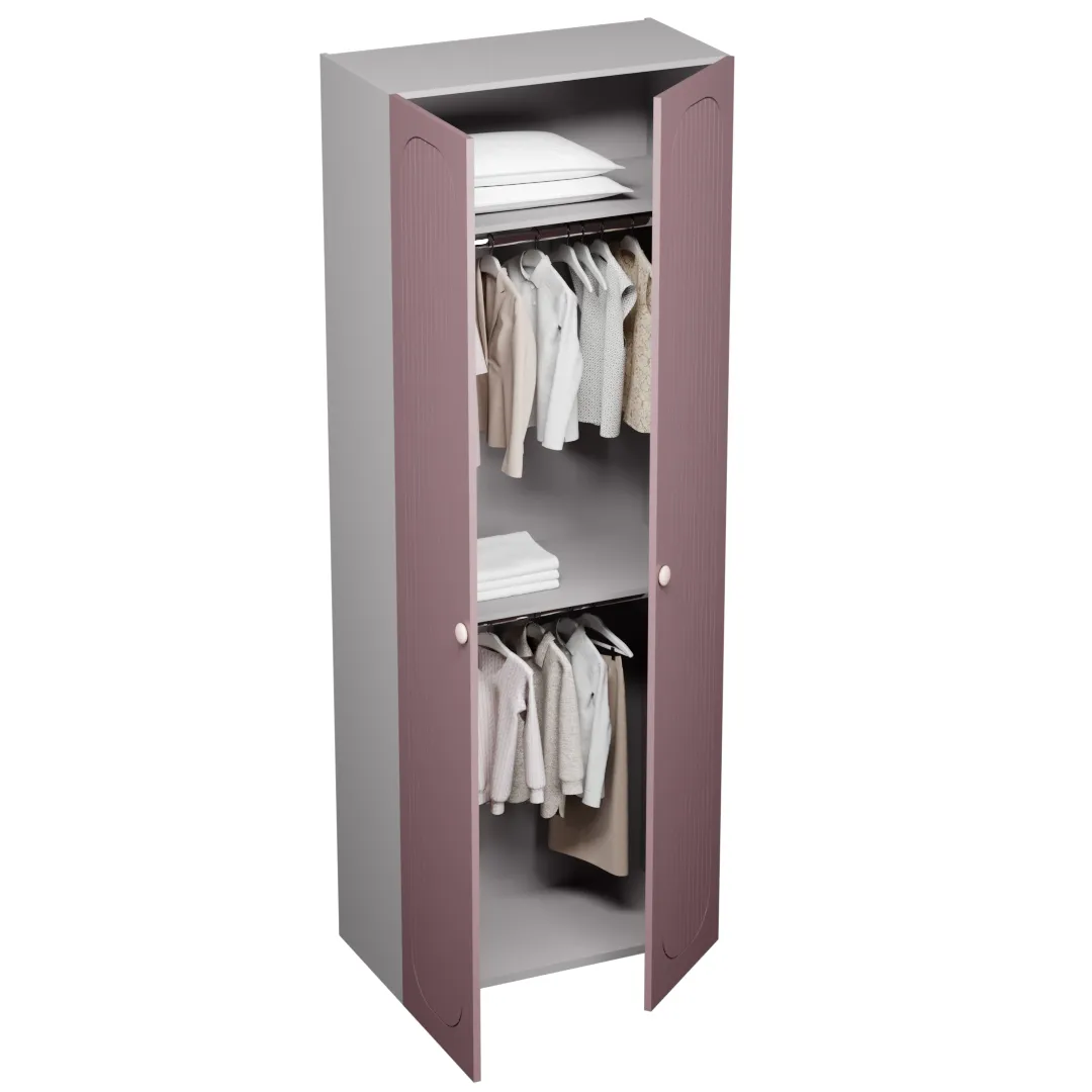 Шкаф двухдверный узкий, фрезерованные фасады в эмали LE210.44-1