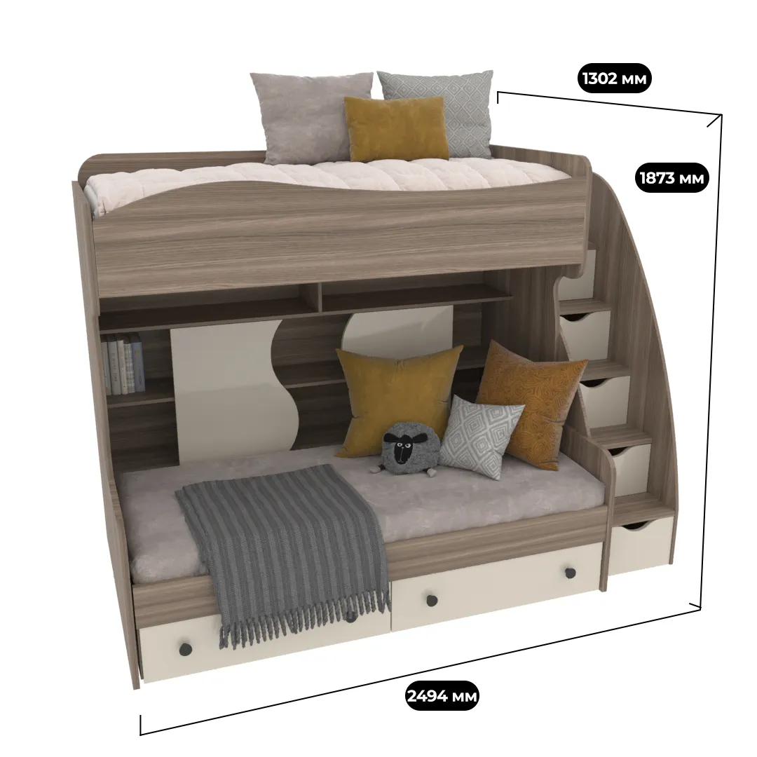Кровать двухъярусная с лестницей комодом P904, 90x200
