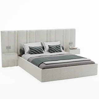 Кровать двуспальная мягкая HILTON с подъемным механизмом, мягкими панелями и тумбами, 160x200