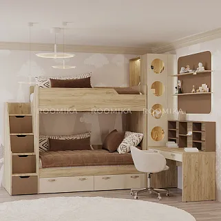 Кровать двухъярусная с лестницей комодом L904, 90x190 L/R