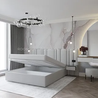 Кровать двуспальная мягкая HILTON с подъемным механизмом, мягкими панелями и тумбами, 140x200