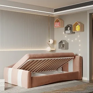 Кровать односпальная мягкая с ящиком для белья TOKIO с полосками, 90x190