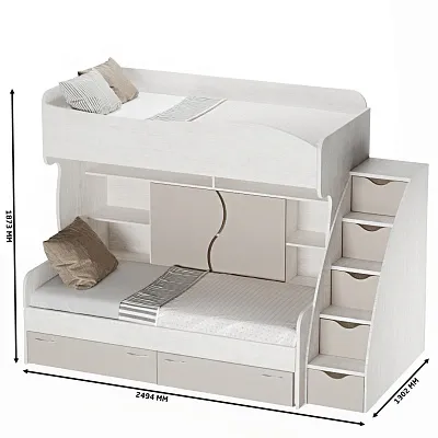 Кровать двухъярусная с лестницей комодом P904, 90x200