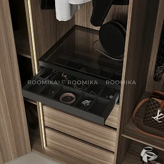 Шкаф со складными дверями, со стеклянной полкой в металлическом профиле с подсветкой L264