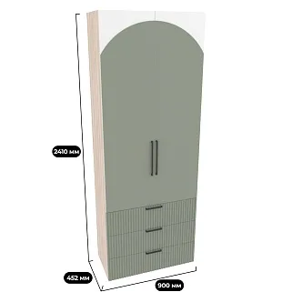 Шкаф книжный/для одежды с тремя ящиками, фрезерованные фасады в эмали LE213