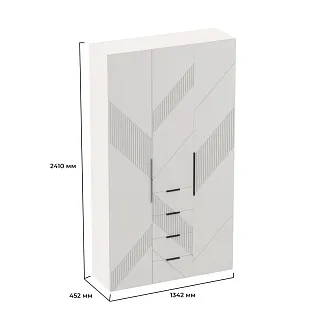 Шкаф трехдверный с ящиками узкий, фрезерованные фасады в эмали LE203.44