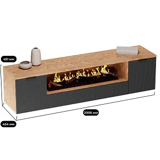 Тумба ТВ навесная с электрокамином, фрезерованные фасады в эмали LE549.451