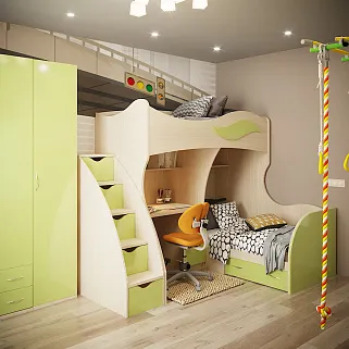 Кровать двухъярусная угловая P909, 90x200